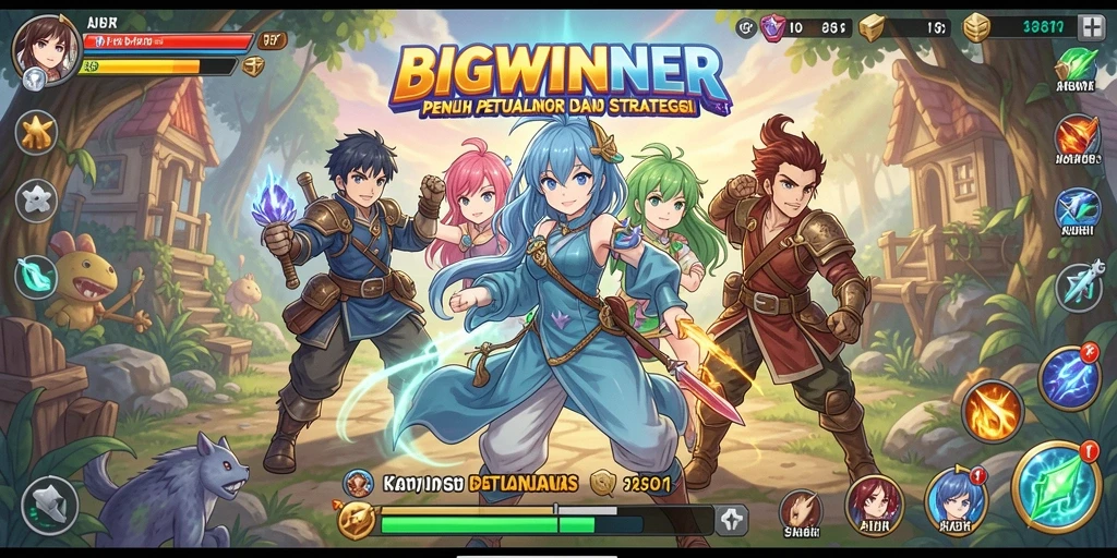 Screenshot BIGWINNER menunjukkan pertarungan seru dalam dunia Anime.
