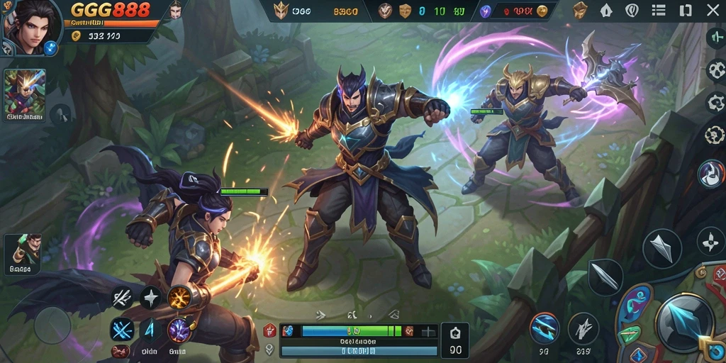 Screenshot GGG888 menampilkan aksi pertempuran seru dalam game MOBA.