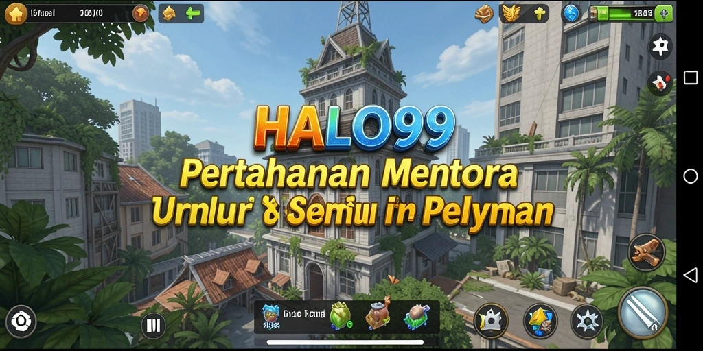 Tampilan menarik dari HALO99 dengan menara bertahan melawan serangan musuh.