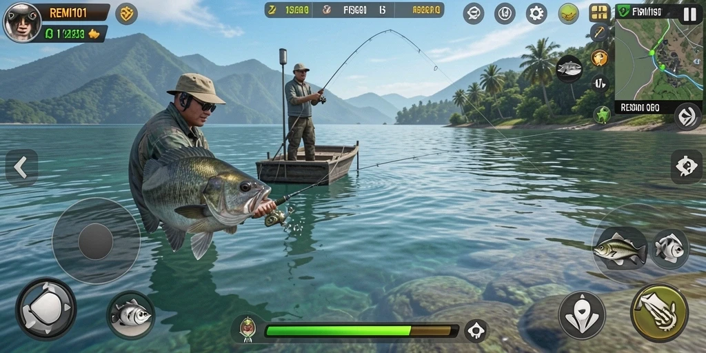Tampilan gameplay <strong>REMI101</strong> yang menampilkan keseruan memancing.