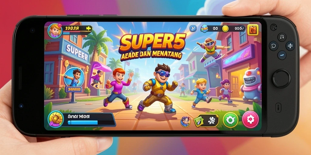 Tampilan permainan SUPER5 dengan tantangan Arcade yang mendebarkan.